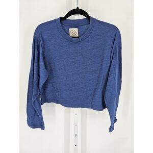 Chasor Womens Sz M Cropped Long Sleeve Crew Neck T Shirt Blue
